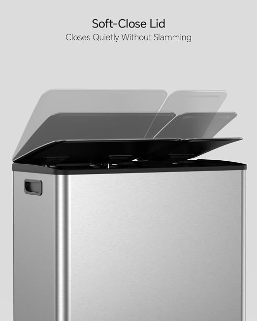 Lovewind Dual Trash and Recycling Bins for Kitchen, 13+6 Gallon Stainless Steel Garbage and Recycle Bin Combo for Large Families, Dual Trash Can with Soft Close Lid & Magnetic Stickers, Silver - Image 5