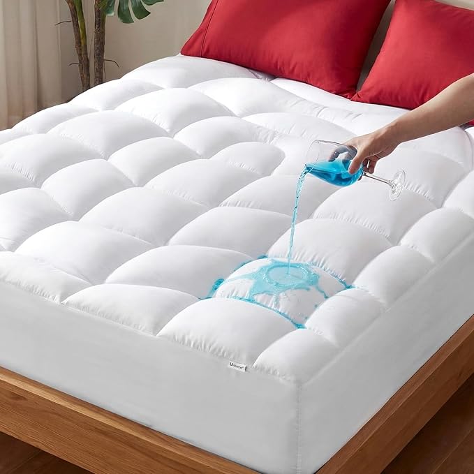 Unikome King Mattress Pad Waterproof, Ergonomic Quilted Mattress Topper for Back Pain Relief – Breathable Bed Cover with Deep Pocket (Fits 8-21 Inches), Noiseless & Machine Washable (White, 78x80)