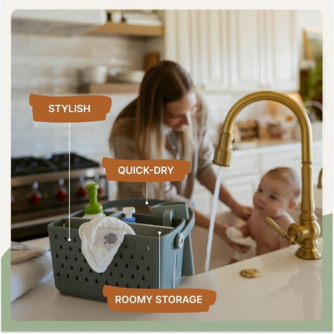 Parker Baby Bath Caddy | BPA Free & Food Grade Shower Caddy Organizer for Toys & Supplies | Quick-Dry, Sturdy & Perfect Size Shower Basket w/Handle in Neutral Colors - Image 4