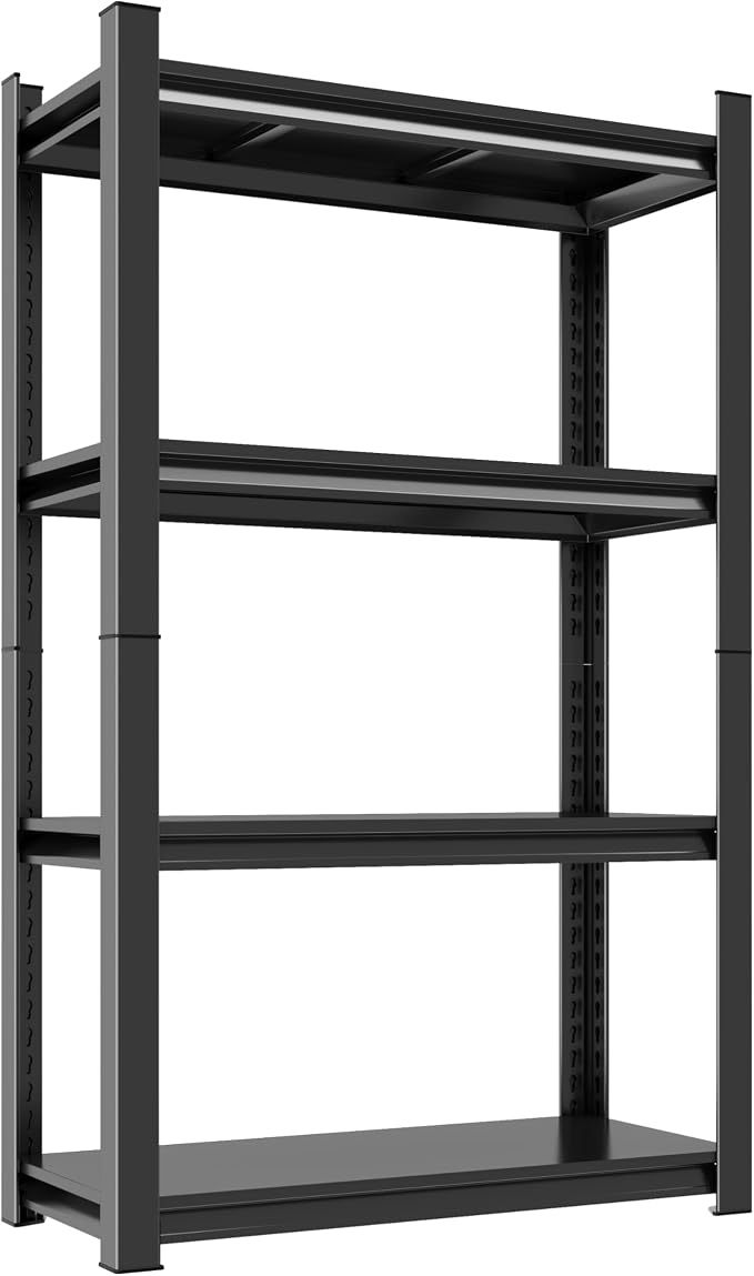 4-Tier Garage Shelving, Metal Storage Shelf, 2-in-1 Adjustable 3020 lbs Heavy Duty Shelves Unit , Upgraded Reinforced Double-Layer Columns for Garage Basement Kitchen Black (54×16×10in-4 Tier) by Beaunatixx