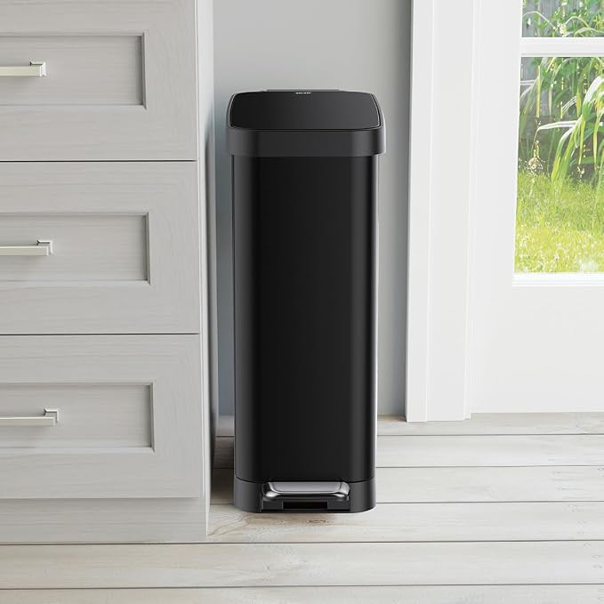 Glad Slim Trash Can with Clorox Odor Protection - Narrow Kitchen Garbage Bin with Soft Close Lid, Step On Foot Pedal and Waste Bag Roll Holder, Black, 12 Gallon/45 Liter - Image 5