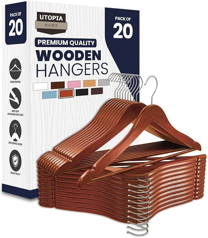 Utopia Home Premium Wooden Hangers 20 Pack - Durable & Slim Coat Hanger - Suit Hanger with 360-Degree Rotatable Hook - Wood Hangers with Shoulder Grooves (Cherry Color) by UTOPIAHOME