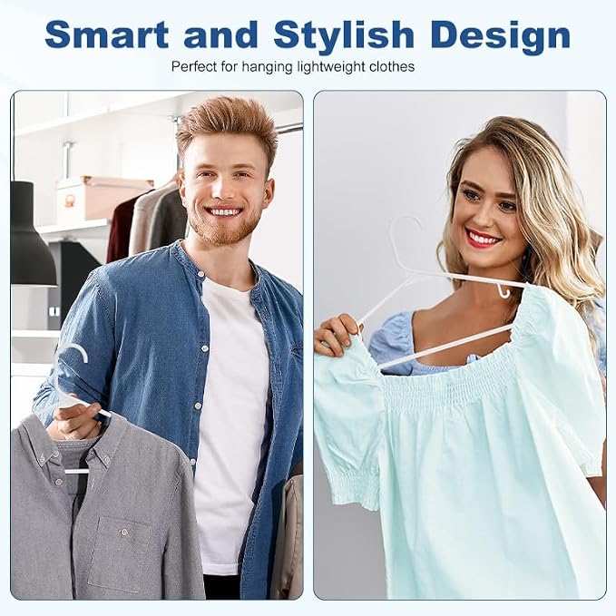 HOUSE DAY White Plastic Hangers 10 Pack, Plastic Clothes Hangers with Built-in Hooks, Durable and Strong Coat Hanger for Closet, Space Saving Clothing Hanger for Shirts, Coats, Skirt, Dress - Image 7