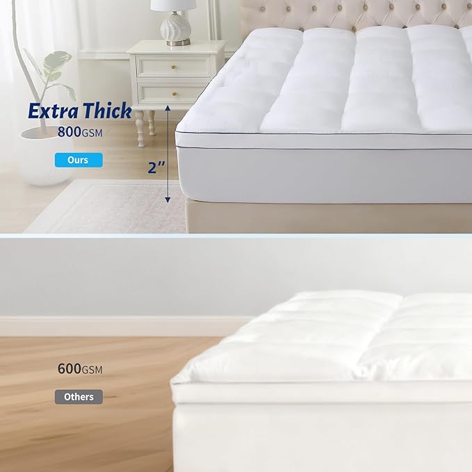 Thick Mattress Topper Full with Deep Pocket, Extra Pillow Top Mattress Pad, Breathable & Cooling Mattress Cover, Fits 8-21 Inch, Soft Support for Back Pain Relief, Mattress Protector (Full, White)
