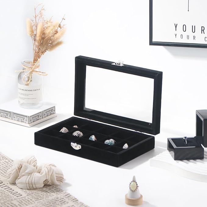 Travel Jewelry Box,Small Jewelry Case,Rings Earrings Cufflinks Organizer for Girls (Black, 15 Grids) - Image 2