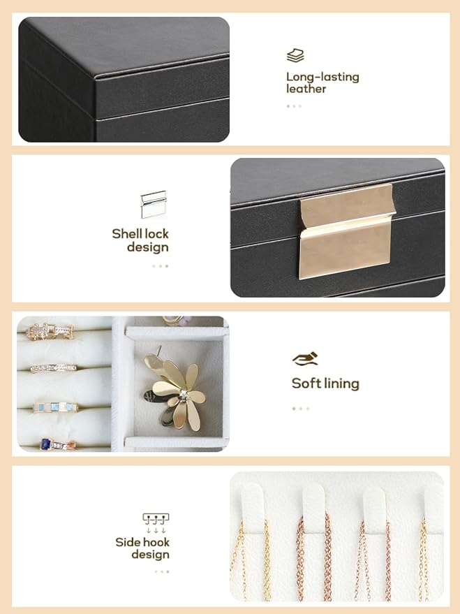 BOOVO Jewelry Boxes for Women, White and Black 6 Layer Large Jewelry Box for Necklace, Bracelet, Earrings, Rings Storage, Jewelry holder Organizer for Girls Gift (Clear Black, 4 layer) - Image 2