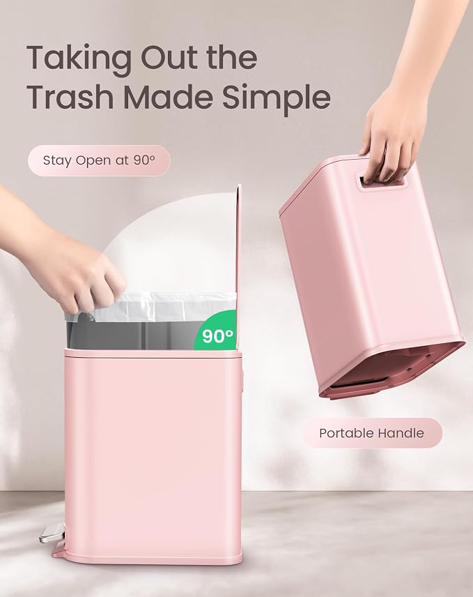 Cesun Small Bathroom Trash Can with Lid Soft Close, Step Pedal, 5 Liter / 1.3 Gallon Stainless Steel Garbage Can with Removable Inner Bucket, Waste Basket for Bathroom, Bedroom (Pink) - Image 5