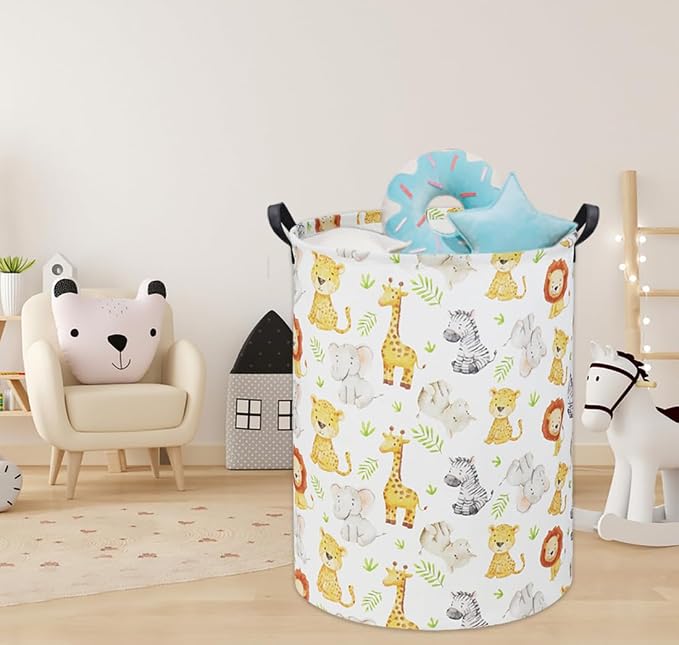 HIYAGON Woodland Baby Laundry Basket Animal Baby Hamper for Nursery Girl Kids Hamper Cute Kids Toys Storage Bin Organizer Animal Nursery Decor for Home(Green Animal) - Image 3