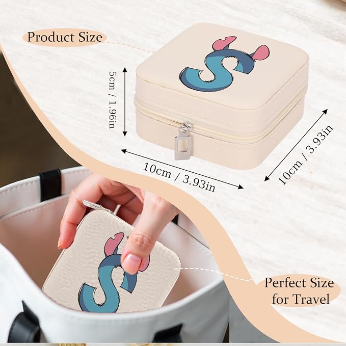 LONGXIN Cute Cartoon Gifts, Initial Travel Jewelry Case Small Jewelry Box Organizer, Personalized Gifts for Women Teen Girls, Birthday Christmas Gifts for Cartoon Lovers, Letter S - Image 4