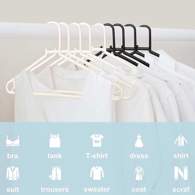 Byomostor Black Plastic Hangers 50 Pack, Light Weight Durable Clothes Hangers G-Shape Standard Size Non-Slip Coat Hanger Adult Clothes Hangers for Laundry & Everyday Use -Slim & Space Saving - Image 2
