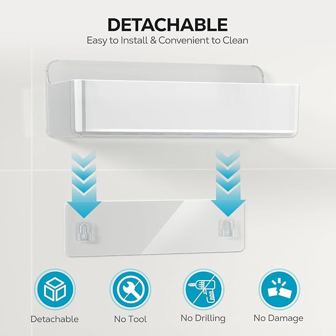 Nieifi Adhesive Wall Shelf, Shower Shelves, Shower Organizer for Bathroom Organization (A-Clear, 2 pieces) - Image 5
