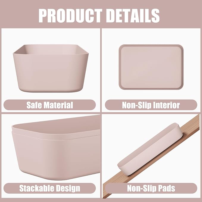 Plastic Drawer Organizers, 18 PCS Bathroom Drawer Organizer Bins, Desk and Vanity Organizer Plastic Tray, Makeup organizer and storage for Bedroom, Kitchen Gadgets Utensils and Office (Pink) - Image 3