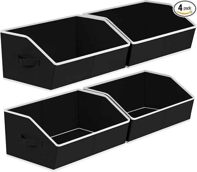 Homsorout Storage Baskets for Shelves - Trapezoid Cube Storage Organizer Bins, Decorative Storage Baskets with Handles, Large Shelves Organizer for Home, Office, Dorm, Black, 4 Pack by Homsorout