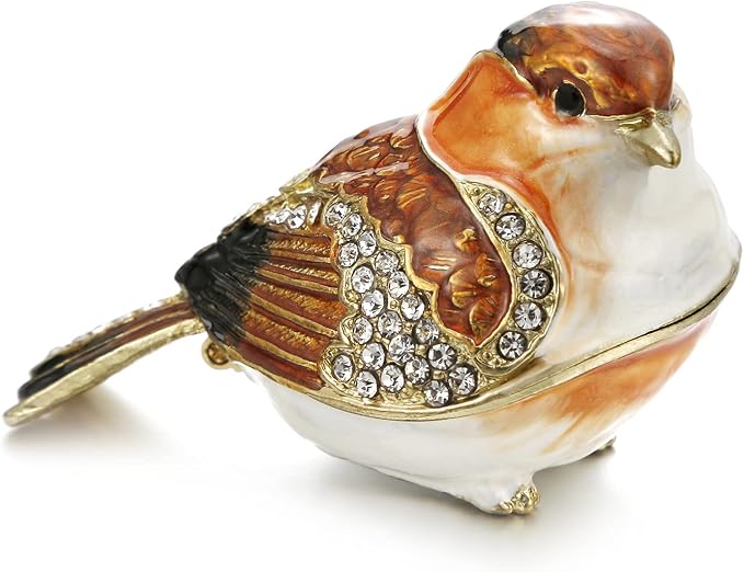 Hand Painted Enamel Goldfinch Trinket Box for Home Decor, Hinged Jewelry Organizer for Ring Earrings, Unique Figurine Keepsake Collectible Personalized Elegant Handmade Ornament Gifts (Gold Finch) by AzurtLCX