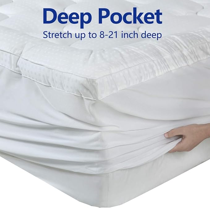 EASELAND Queen Size Mattress Topper Pillow Top Mattress Cover Quilted Fitted Mattress Protector Cotton Top 8-21" Deep Pocket Extra Thick Mattress Pad (60x80 Inches, White)
