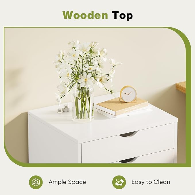 Sweetcrispy 7 Drawer Chest Mobile Storage Cabinets Wooden Dresser with Wheels Room Organization Furniture for Office, Pure White