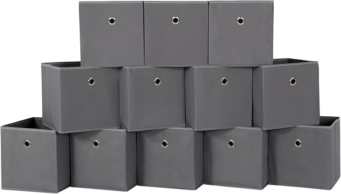 Foldable Storage Cubes Bins ,11 Inch Cloth Storage Cube Fabric Storage Box Cubes Organizer Baskets with Dual Handles for Home Organizer Set of 12 (Grey) by NieEnjoy