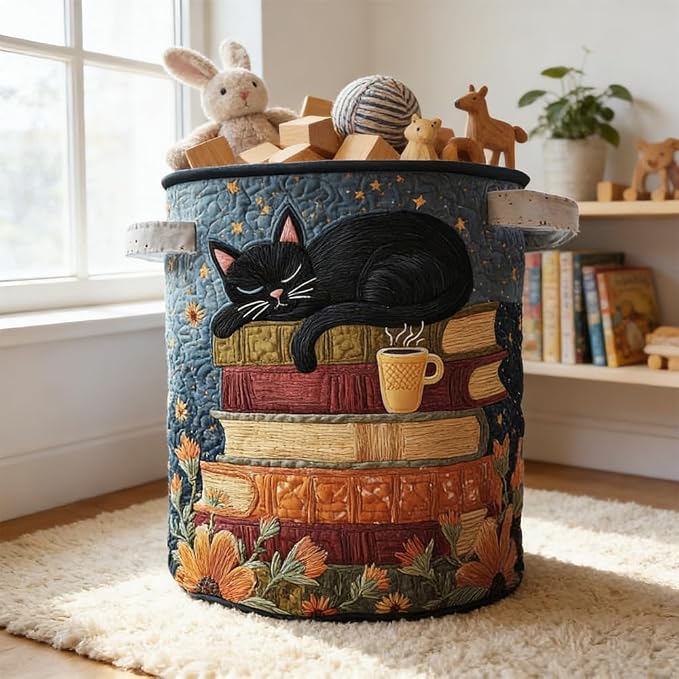 Cat Quilted Laundry Basket - 18"/22"/28", 2026 Large Quilted Cat Laundry Basket with Handles, Cozy Cat Fabric Storage Hamper for Nursery, Bedroom, Laundry Room, Clothes & Toys (8, M 16"X22") - Image 5