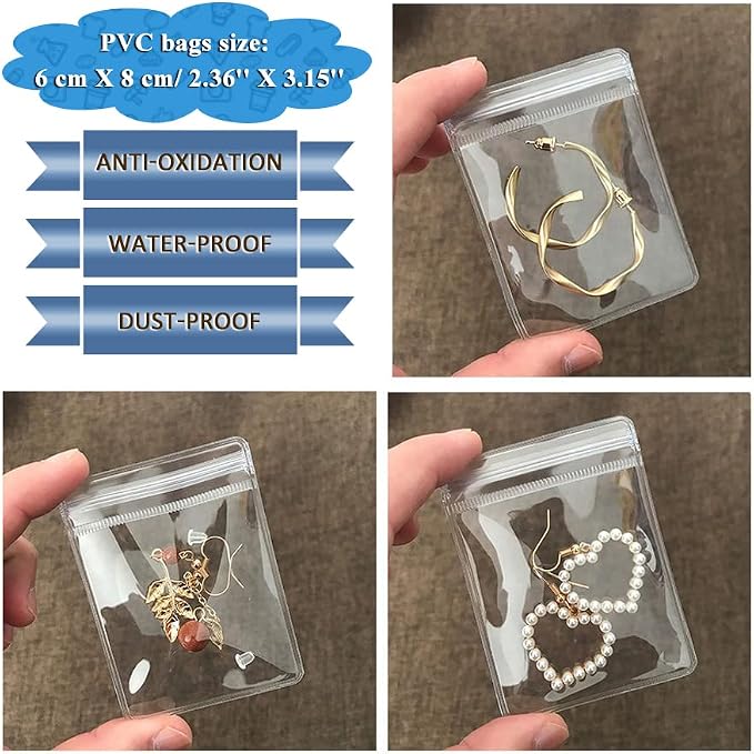 Jewelry Pouch Clear Self Seal Plastic Zipper Bags for Earrings Rings Packing Storage Transparent PVC Lock Pouches, Pack of 80 - Image 3