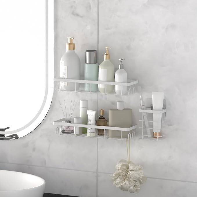 Shower Caddy Organizer with Hooks,Self Adhesive Bathroom Shelves,Shower Shelves,No Drilling Bathroom Organizers and Storage,Perfect for RV, Apartment, Home Decor,3 Pack White - Image 7