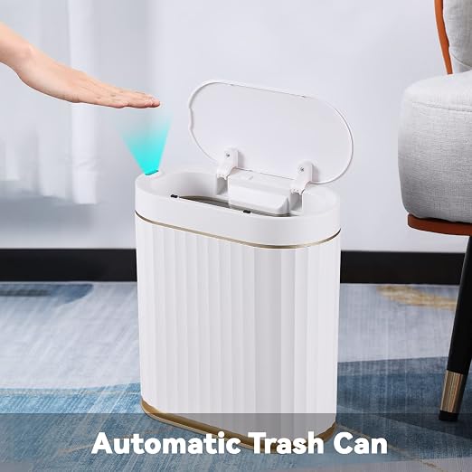 ELPHECO Bathroom Trash Can with Lid 2 Gallon Sensor Garbage Can, Automatic Trash Bin, Motion Sensor Trash Can, IPX5 Waterproof Plastic Wastebasket for Bathroom, Bedroom, Kitchen, Office, White Gold - Image 7