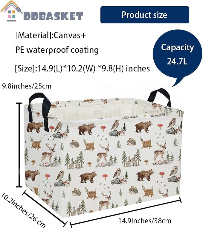 Rectangle Kids Baskets Animal Basket Cute Storage Bin Organizer Box for Room Decor Gift Basket(Woodland animal) - Image 2