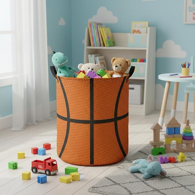 Baby Laundry Hamper kids laundry Basket Waterproof Laundry Bag for Bedroom Toy Clothes Organizer Room Décor(Basketball) - Image 3