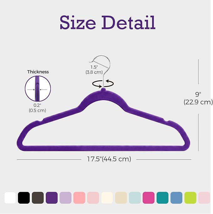 HOUSE DAY Noble-Purple Velvet Hangers 60 Pack, Non Slip Clothes Felt Hanger Heavy Duty for Coat, Premium Slim Space Saving Suit Hangers for Closet Organizer, 360° Rotating Silver Hook - Image 5