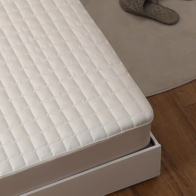 Quilted 100% Cotton Mattress Cover – 6 Colors, Machine Washable, Breathable & Stretchy, Fits up to 16-Inch Deep, Twin/Full/Queen/King (Ivory, Queen)