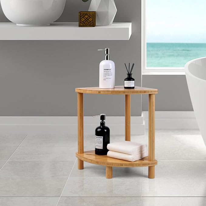 Upgraded Bamboo Corner Shower Stool for Inside Shower Waterproof,2-Tier Shower Foot Rest with Storage Shelf,Corner Shower Shelf Bench Caddy Shaving Leg,Bath Seat,Gifts for Women Mom - Image 8