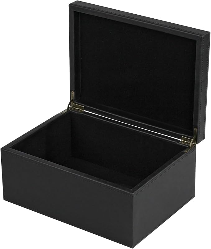HofferRuffer Faux Leather Decorative Box, Large Wooden Structure Keepsake Box Accessory Organizer Jewelry Organizer with Hinged Lid, Storage Container for Home or Office (Black) by HofferRuffer