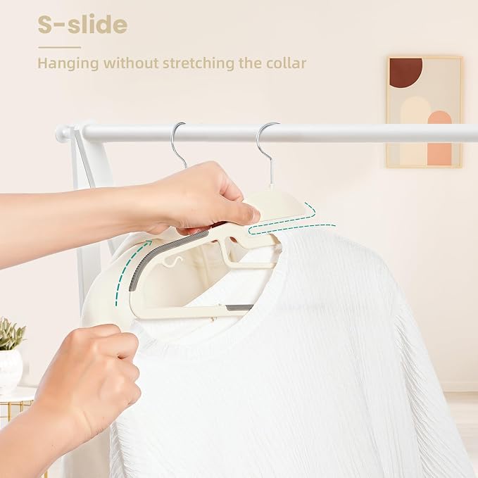 BAGAIL Plastic Hangers 50 Pack with Non-Slip Design,0.2 Inches Thick, 360°Swivel Hook Space Saving Organizer for Bedroom Closet,Shirts,Pants(Beige- S Shaped) - Image 4