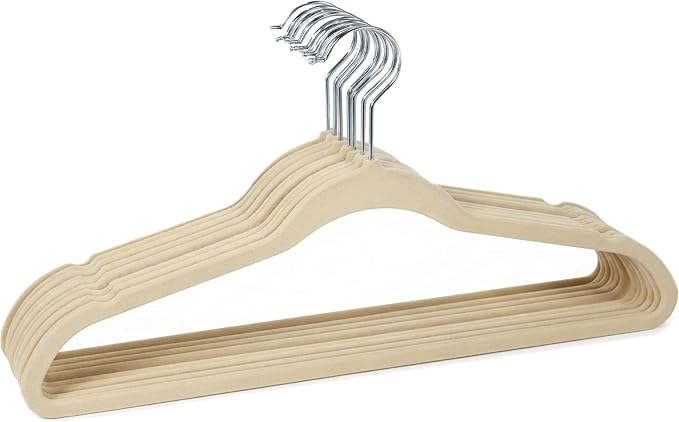 Simplify 10 Super Slim Velvet Huggable Hangers in Ivory by Simplify
