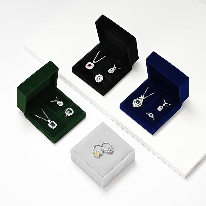 3 in 1 Velvet Jewelry Set Gift Box Earring Gift Box Ring Necklace Boxes Small Jewelry Storage Boxes for Travel Birthday Mother's Day Valentine's Day Gifts (Gray) - Image 8