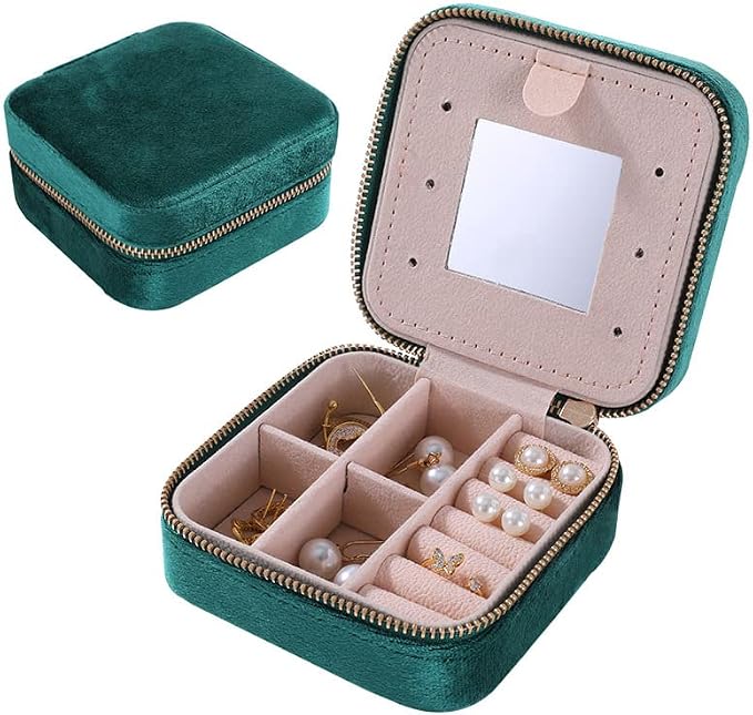 Compact and Secure Jewelry Boxes for Women Small Jewelry Box for Travel Portable Case with Lock and Key Beautiful Jewelry Organizer and Storage Solution Green Velvet by Unknown