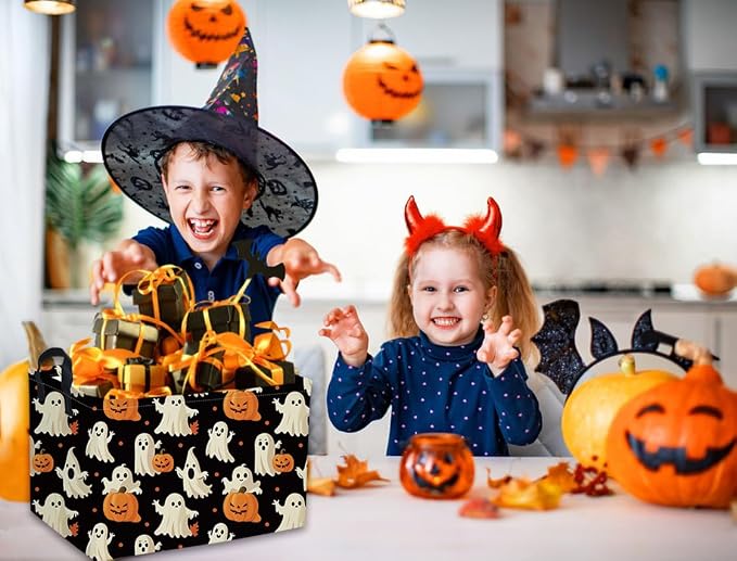 Rectangular Halloween Basket Pumpkin Baskets Trick or Treat Basket Rectangular Organizer Box Room Decor for Halloweens Parties(Black Halloween) - Image 4