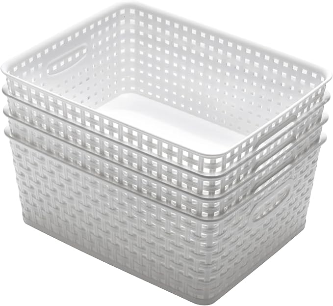 Eslite Plastic Storage Baskets for Organizing,11"X8.5"X4.7",Pack of 4 (White) - Image 4
