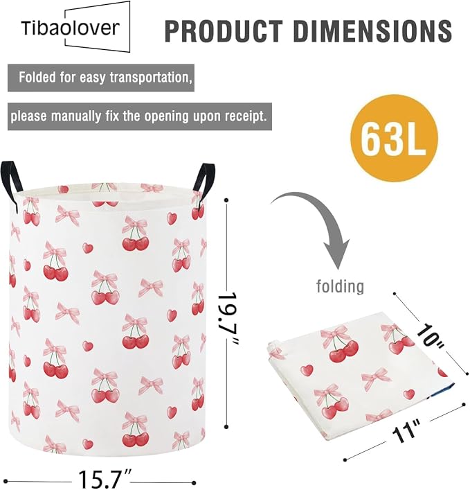 Baby Laundry Basket Baby Nursery Hamper Kids Laundry Basket Toy Storage Bin for Boys Room Decor Gift Baskets for Bedroom Bathroom(Cherry) - Image 2
