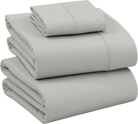 RUVANTI 100% Cotton Sheets – Twin XL Size Percale Bedding, Cooling & Breathable, Durable with a Crisp, Soft & Comfortable Feel, 16" Deep Pocket, 3-Piece Set, Silver