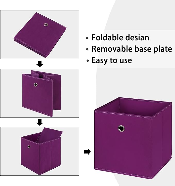 Foldable Storage Cubes Bins ,11 Inch Cloth Storage Cube Fabric Storage Box Cubes Organizer Baskets with Handles for Home Organizer Set of 6 (Purple) - Image 6