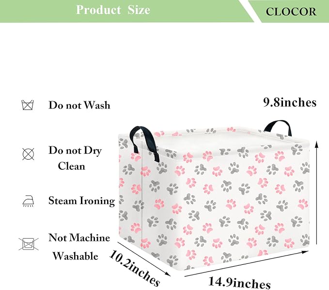 CLOCOR Rectangular Storage Basket Empty,Gift Basket,Waterproof Storage Bin with Handles,Room Decor(Pink Paw) - Image 6