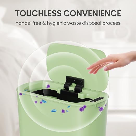 Cesun Motion Sensor Trash Can, 5 Gallon Automatic Bathroom Garbage Can with Lid, Touchless Smart Plastic Slim Wastebasket for Bathroom, Office, rv, Bedroom, Living Room, Green - Image 3