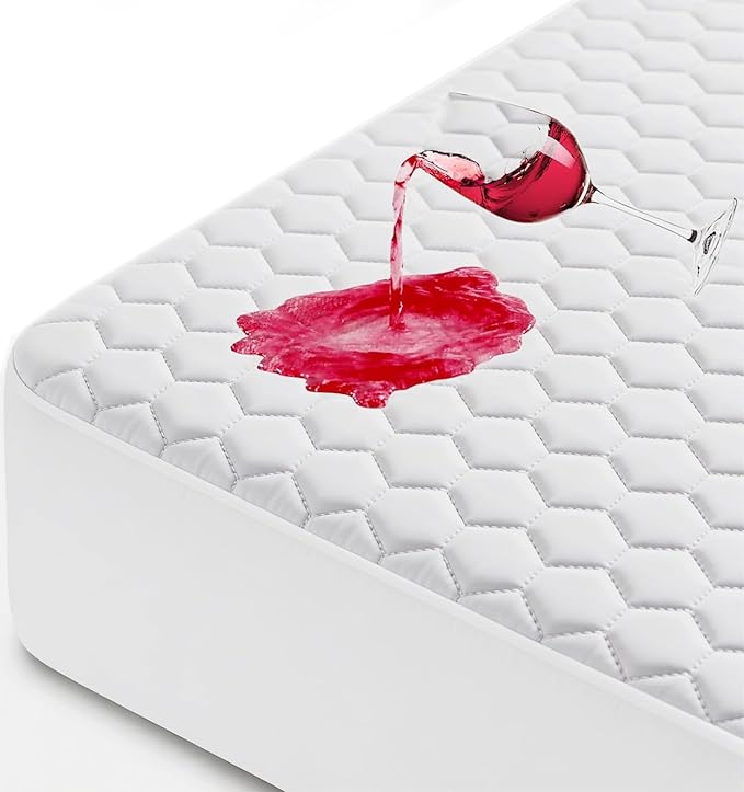 OhGeni 100% Waterproof Mattress Protector,Queen Size Mattress Soft Pad,Pet Hair & Bedwetting Resistant,Cooling Breathable Fitted Sheets,Washable Bed Cover,Non-Slip Deep Pocket,Noiseless for Bedroom