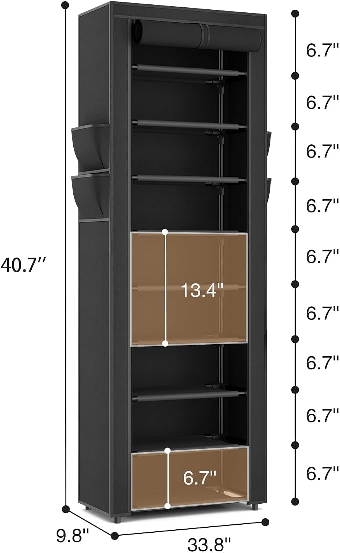 LANTEFUL Narrow Shoe Rack with Cover 10 Tier Tall Shoe Rack Organizer Large Capacity Shoe Shelf Storage 18-22 Pairs Space Saving Free Standing Shoe Storage Organizer for Closet, Entryway, Dorm, Black - Image 3