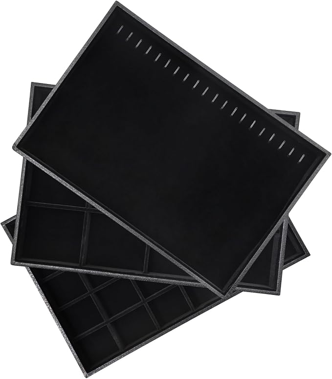 Stratalife Jewelry Trays Jewelry Organizer Earring Storage Drawer Jewelry Organizer Tray Drawer Insert Jewelry Storage with Removable Dividers For Women Set Of 3 Black by Stratalife