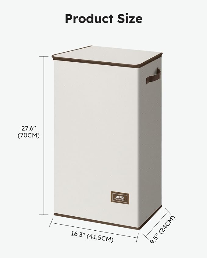 SOLEDI Slim Laundry Hamper with Lid, Narrow Laundry Basket with Removable Bags, Dirty Clothes Hamper with handle, Small Hamper perfect for Laundry room, Bathroom, Bedroom, Small spaces. 70L Beige - Image 6