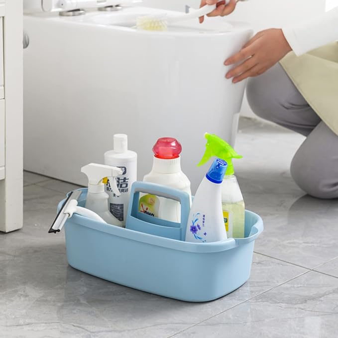 Large Cleaning Supplies Caddy Portable Shower Basket Supply Organizer with Handle Plastic Bucket Tool Storage for Bathroom, Bedroom, Kitchen, College Dorm, Garden, Blue - Image 4
