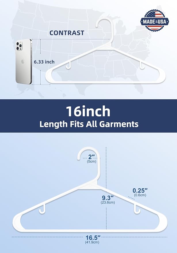 HOUSE DAY Made in USA 7200 Pack 16 Inch Plastic Hangers Bulk, Pallet Package for Business, Commercial Hangers for Retail Store, Hotel, Laundry - Smooth & Non-Slip Design, 6 lb Weight Capacity (White) - Image 2