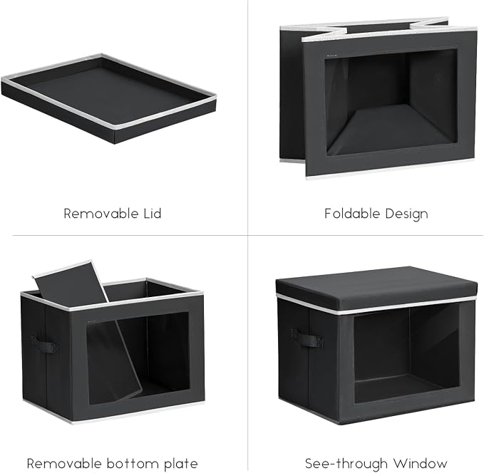 Homsorout Storage Bins with Lids - Small Fabric Organizers with Window, Collapsible Storage Bins for Clothes, Decorative Closet Organizers for Towels, Tshirt, 3 Pack, Black - Image 7