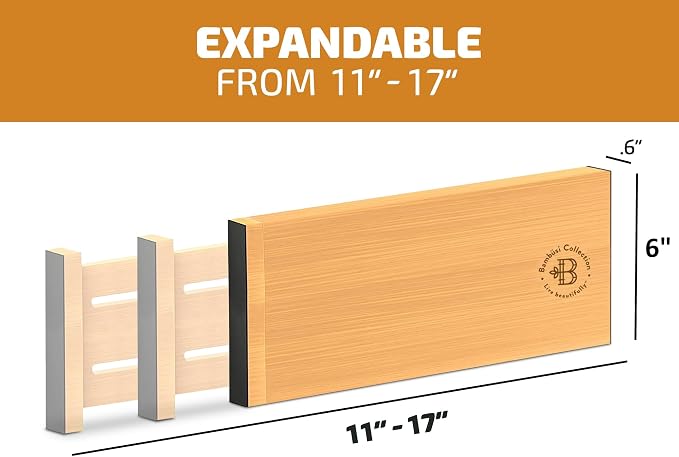 6-Pack Drawer Dividers - 6 Inches High, Adjustable 11 to 17 Inches Bamboo Drawer Organizers, Large Deep Expandable Separators for Clothes, Dresser, Bedroom, Bathroom, Baby , Office, Kitchen Utensils - Image 2